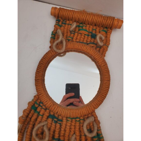 French mirror 1960 1970 macrame rope wood vintage old countryside chic boho and - Picture 5 of 10